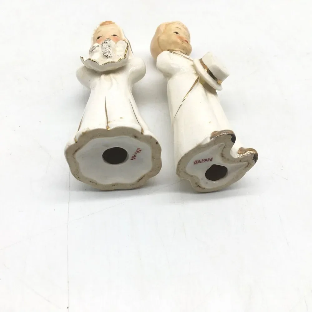 Vtg Porcelain Bride and Groom Wedding Topper White Gold 5” Japan READ Distressed